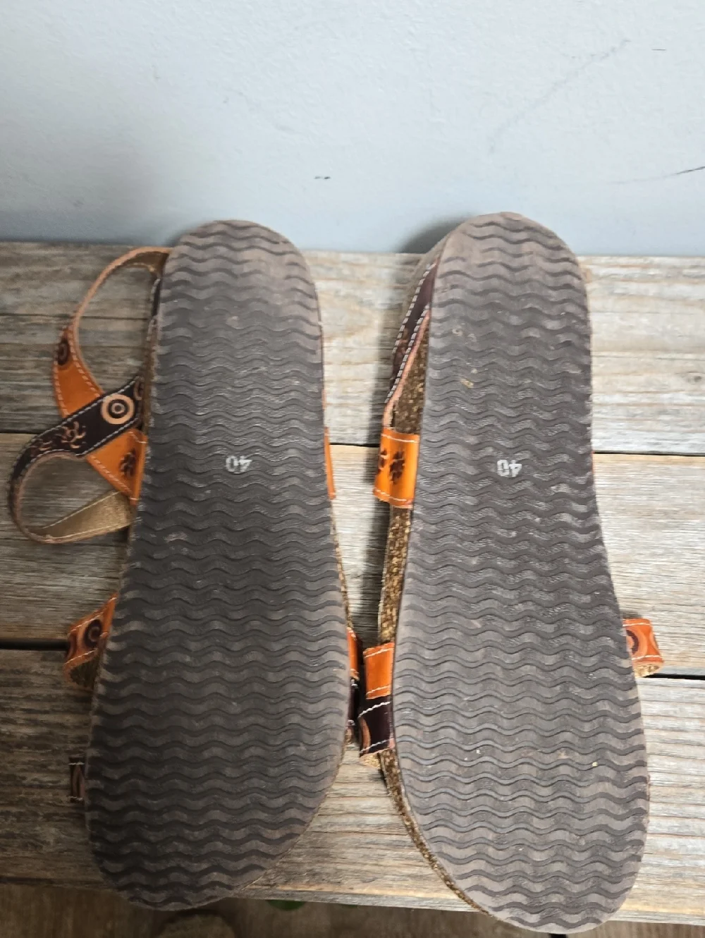 L'ATISTE Spring Step Women's Orange and Brown Leather Cork Strappy Sandal